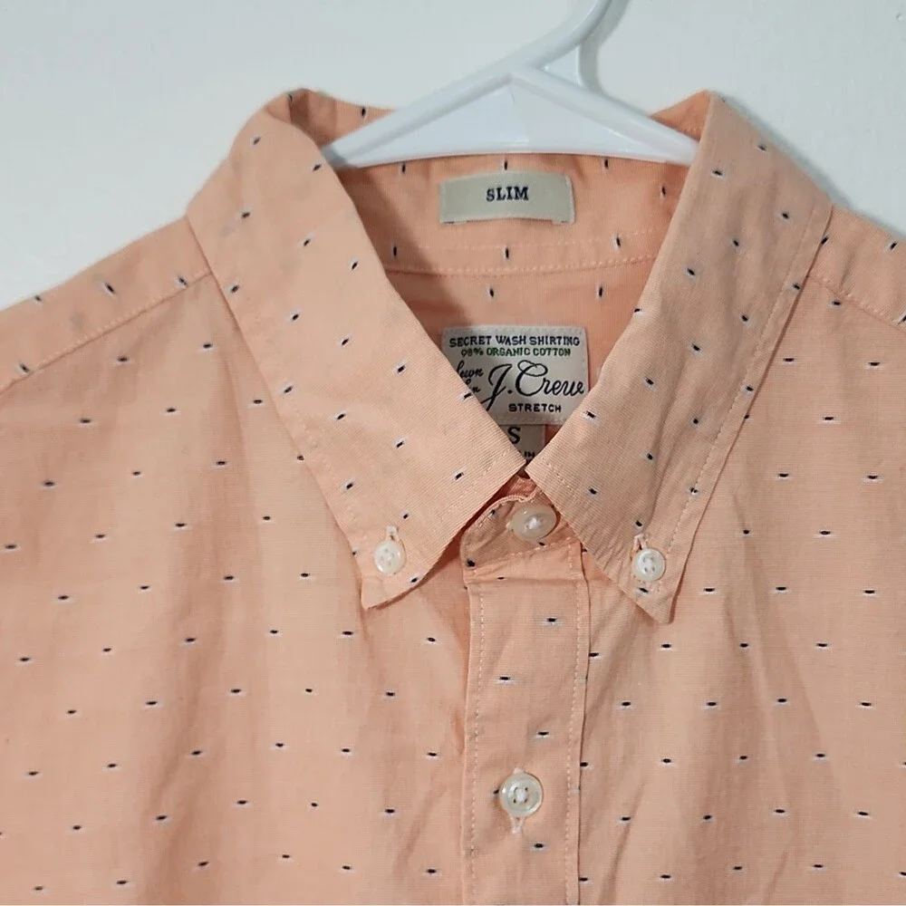 J Crew Mens Button Up Shirt Sz Small Slim Stretch Organic Cotton Blush Orange